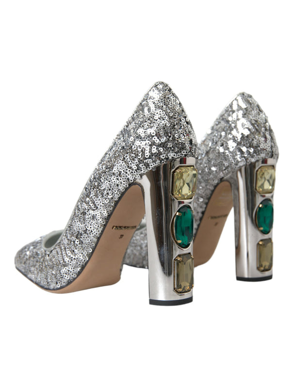 Silberne Pailletten verschönerte Absätze Pumps Schuhe