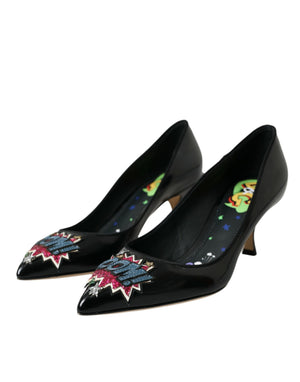 Schwarz Leder BOOM Patch Heels Pumps Schuhe