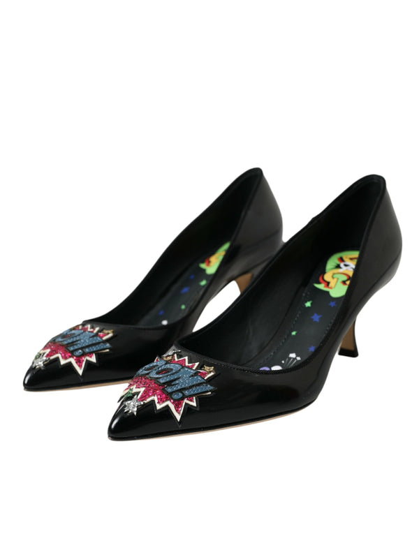 Schwarz Leder BOOM Patch Heels Pumps Schuhe