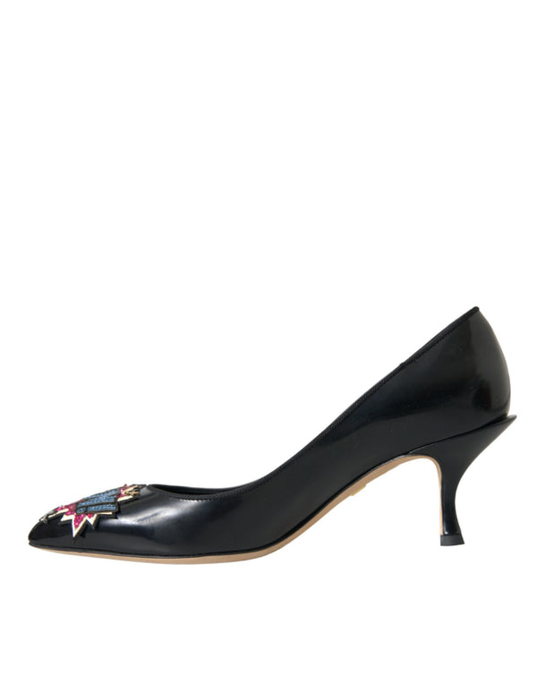 Schwarz Leder BOOM Patch Heels Pumps Schuhe