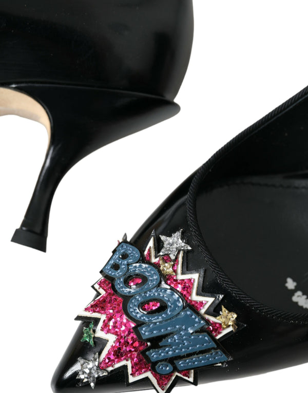 Schwarz Leder BOOM Patch Heels Pumps Schuhe