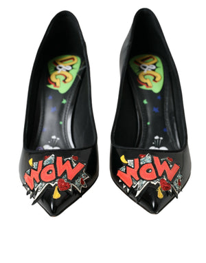 Schwarz Leder WOW Patch Heels Pumps Schuhe