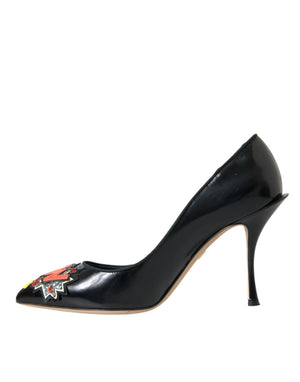 Schwarz Leder WOW Patch Heels Pumps Schuhe