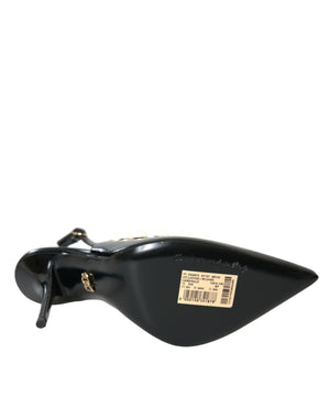 Schwarze Leder Faux Perle Ferse Slingback Schuhe