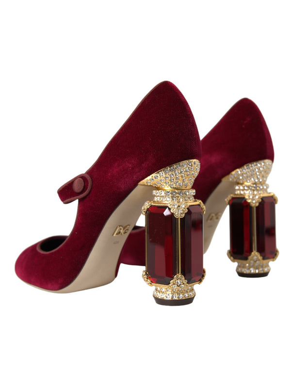 Rot Samt Gold Kristalle Heels Mary Jane Schuhe