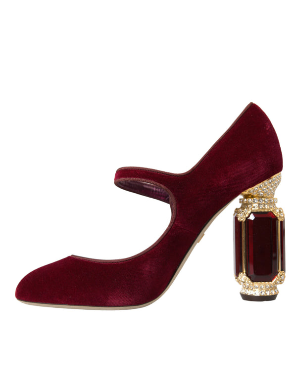 Rot Samt Gold Kristalle Heels Mary Jane Schuhe
