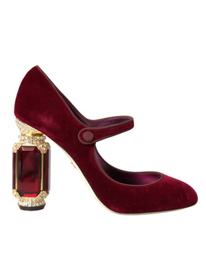 Rot Samt Gold Kristalle Heels Mary Jane Schuhe