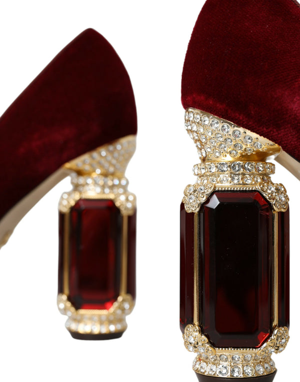 Rot Samt Gold Kristalle Heels Mary Jane Schuhe