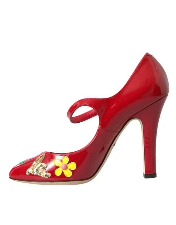 Rot Leder verschönert Mary Jane Pumps Heels Schuhe