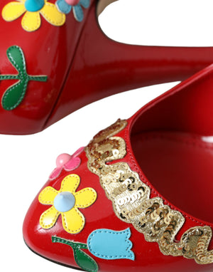 Rot Leder verschönert Mary Jane Pumps Heels Schuhe