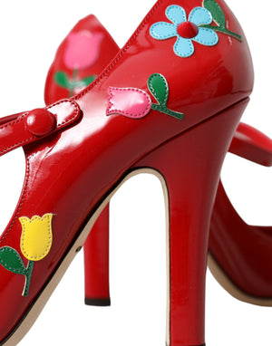 Rot Leder verschönert Mary Jane Pumps Heels Schuhe