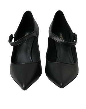 Schwarz Leder Logo Heels Mary Janes Pumps Schuhe