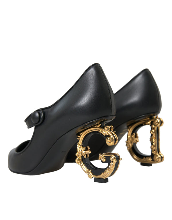 Schwarz Leder Logo Heels Mary Janes Pumps Schuhe
