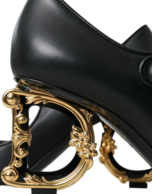 Schwarz Leder Logo Heels Mary Janes Pumps Schuhe