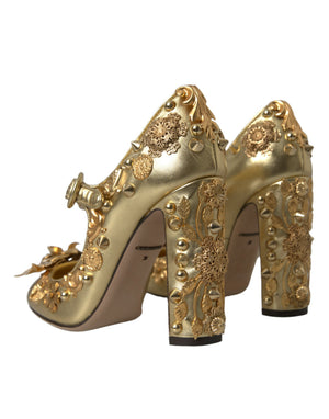 Gold Leder Kristall Mary Janes Pumps Schuhe