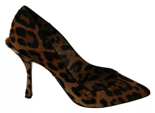 Braun Leopard Pony Haar Heels Pumps Schuhe