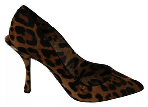 Braun Leopard Pony Haar Heels Pumps Schuhe