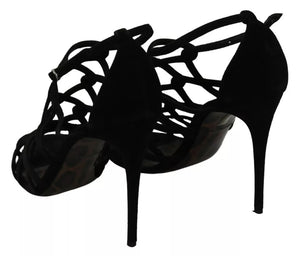 Schwarze Wildleder Ankle Strap Stiletto Schuhe