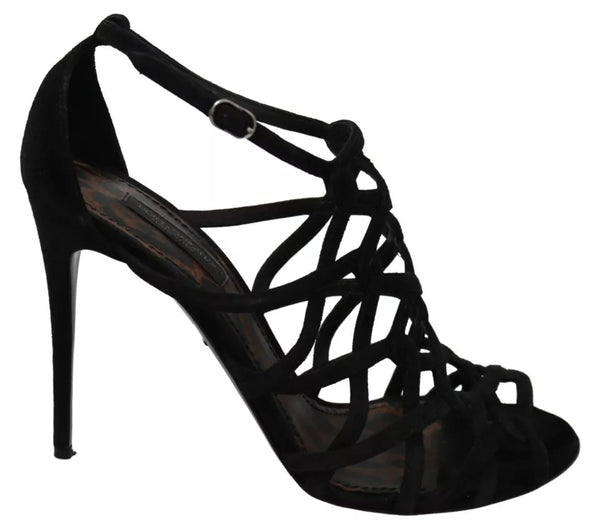 Schwarze Wildleder Ankle Strap Stiletto Schuhe