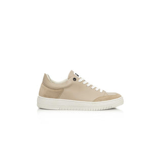 Beigefarbene Damen-Plateau-Sneaker aus Rindsleder