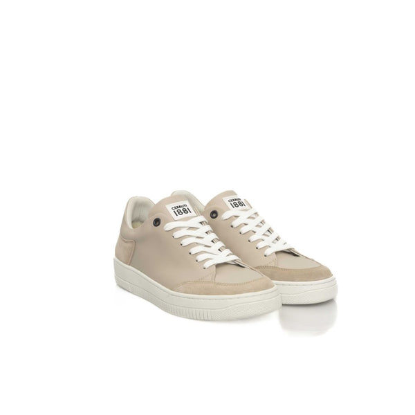 Beigefarbene Damen-Plateau-Sneaker aus Rindsleder