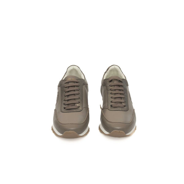 Beige Rindsleder Damen Sneaker