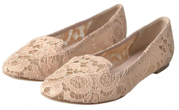 Beige Floral Spitze Loafers Flats Schuhe