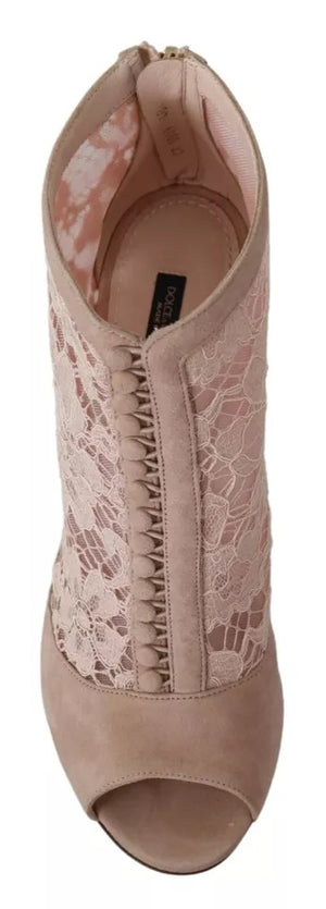 Beige Spitze Wildleder Peep Toe Ankle Boots Schuhe