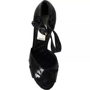 Schwarz Pailletten Knöchelriemen Heels Sandalen Schuhe