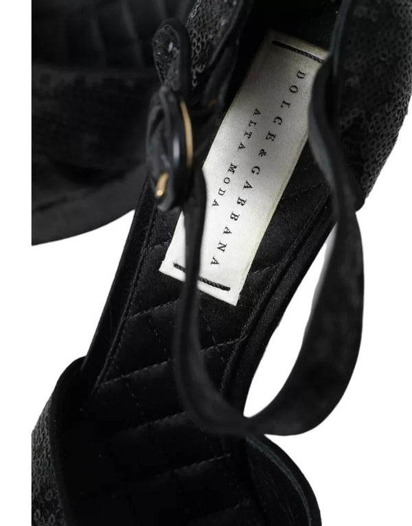 Schwarz Pailletten Knöchelriemen Heels Sandalen Schuhe