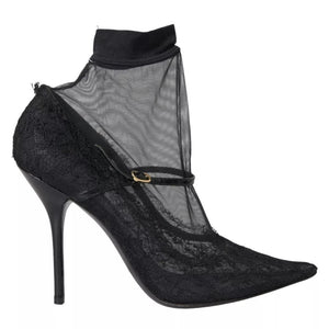 Schwarz Tüll Stretch Stiefel Pumps Schuhe