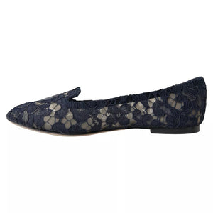 Dunkelblau Taormina Spitze Slip On Flats Schuhe