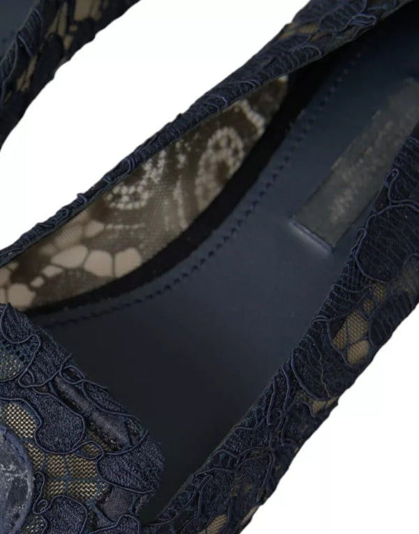 Dunkelblau Taormina Spitze Slip On Flats Schuhe