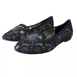 Dunkelblau Taormina Spitze Slip On Flats Schuhe