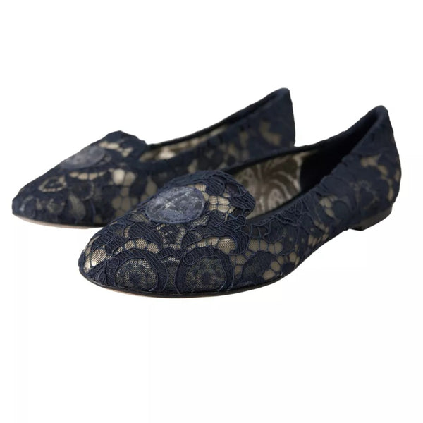 Dunkelblau Taormina Spitze Slip On Flats Schuhe