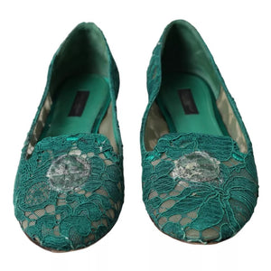 Grün Taormina Spitze Slip On Flats Schuhe