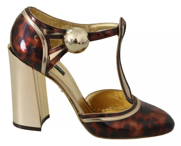 Gold Leopard T-strap Pumps Sandalen Schuhe