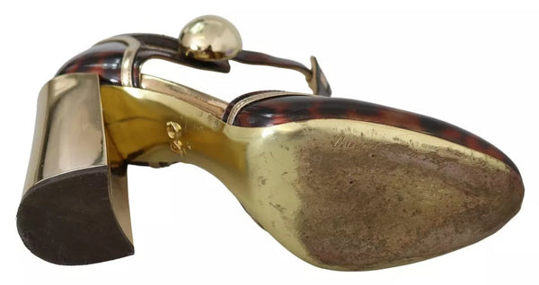 Gold Leopard T-strap Pumps Sandalen Schuhe