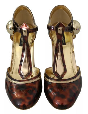 Gold Leopard T-strap Pumps Sandalen Schuhe