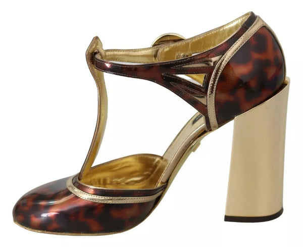 Gold Leopard T-strap Pumps Sandalen Schuhe