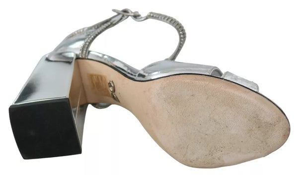Silberne Kristalle T-Riemen Sandalen Lederschuhe