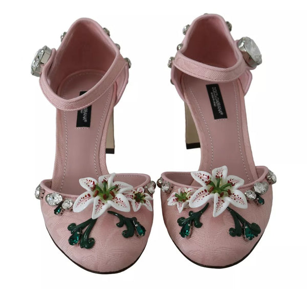 Rosa Brokat Kristall Lily Knöchelriemen Schuhe