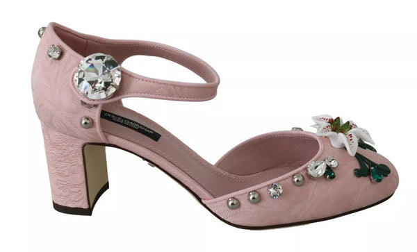 Rosa Brokat Kristall Lily Knöchelriemen Schuhe