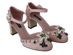 Rosa Brokat Kristall Lily Knöchelriemen Schuhe