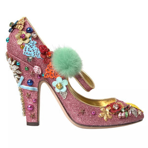 Rosa verschönert Pelz Mary Jane Pumps Schuhe