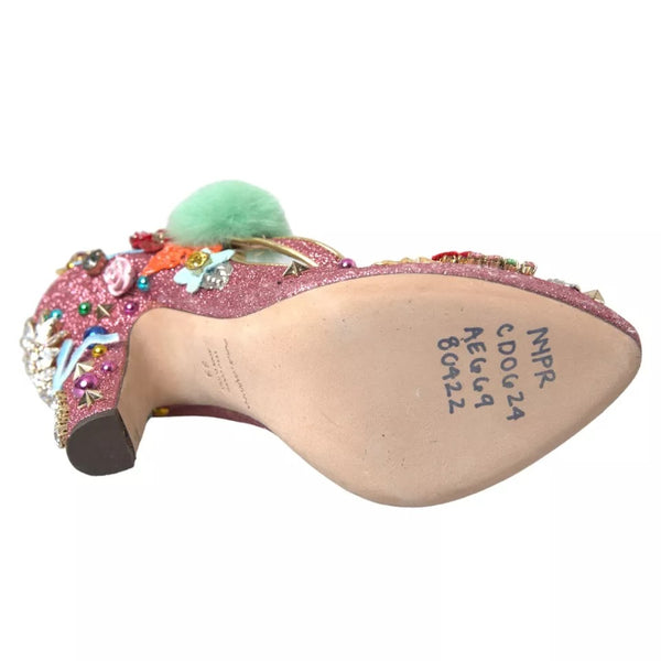 Rosa verschönert Pelz Mary Jane Pumps Schuhe