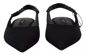 Schwarze Flats Kristall Slingback Charmeuse Schuhe