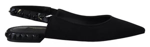 Schwarze Flats Kristall Slingback Charmeuse Schuhe