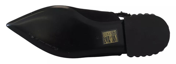 Schwarze Flats Kristall Slingback Charmeuse Schuhe