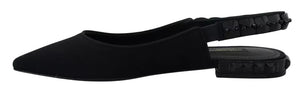 Schwarze Flats Kristall Slingback Charmeuse Schuhe